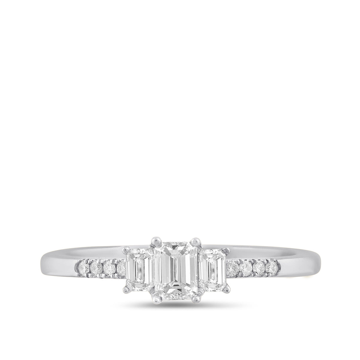 Adamante 1/2 ct. tw. Lab-Grown Emerald Cut Diamond Trio Engagement Ring in 14K White Gold close-up detail