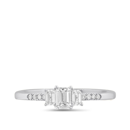 Adamante 1/2 ct. tw. Lab-Grown Emerald Cut Diamond Trio Engagement Ring in 14K White Gold close-up detail