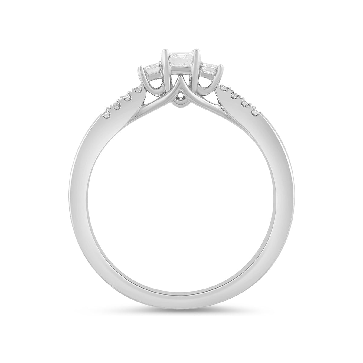Adamante 1/2 ct. tw. Lab-Grown Emerald Cut Diamond Trio Engagement Ring in 14K White Gold side profile