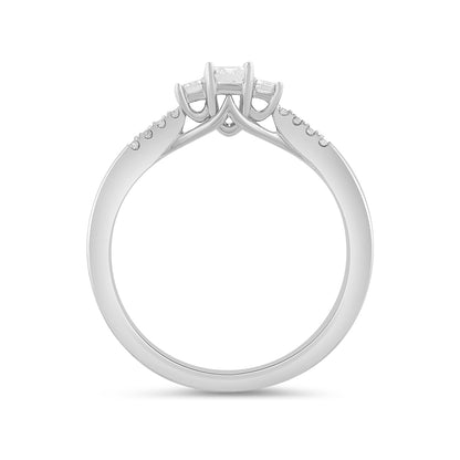 Adamante 1/2 ct. tw. Lab-Grown Emerald Cut Diamond Trio Engagement Ring in 14K White Gold side profile