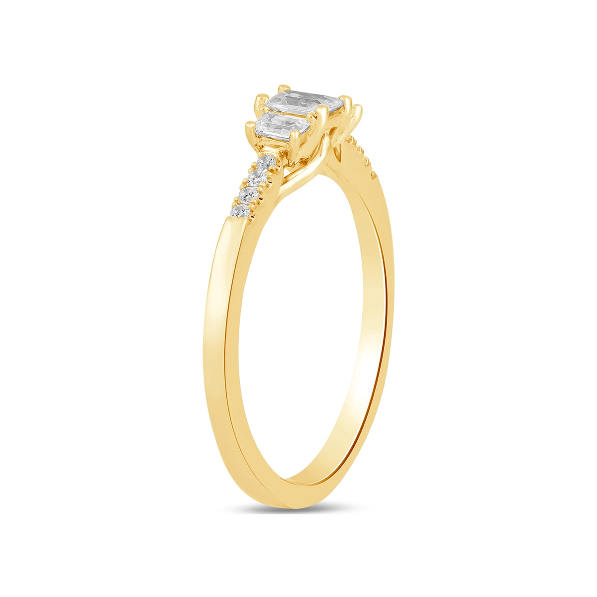 Adamante 1/2 ct. tw. Lab-Grown Emerald Cut Diamond Trio Engagement Ring in 14K Yellow Gold front view