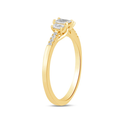 Adamante 1/2 ct. tw. Lab-Grown Emerald Cut Diamond Trio Engagement Ring in 14K Yellow Gold front view
