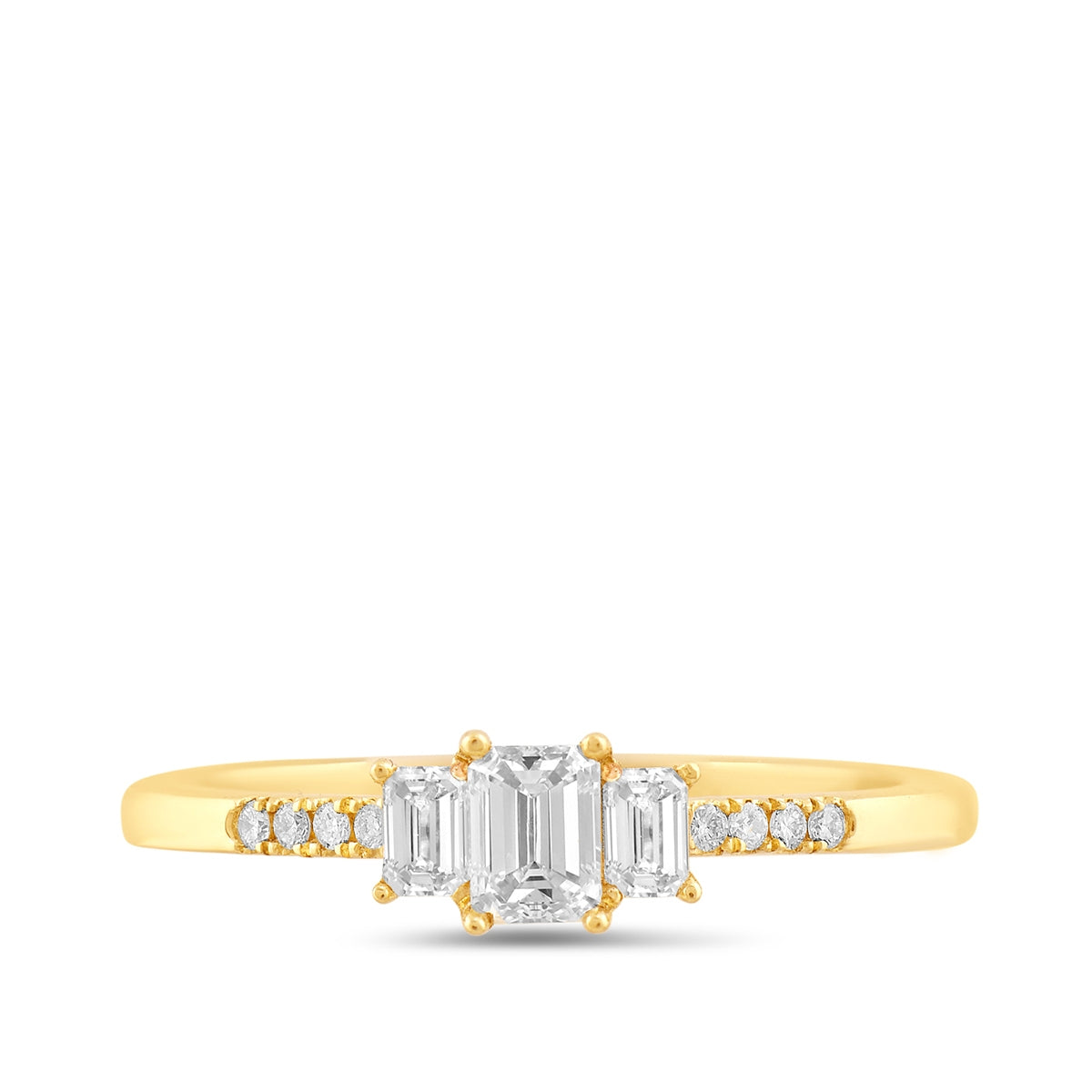 Adamante 1/2 ct. tw. Lab-Grown Emerald Cut Diamond Trio Engagement Ring in 14K Yellow Gold close-up detail