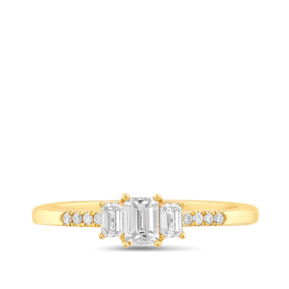Adamante 1/2 ct. tw. Lab-Grown Emerald Cut Diamond Trio Engagement Ring in 14K Yellow Gold close-up detail