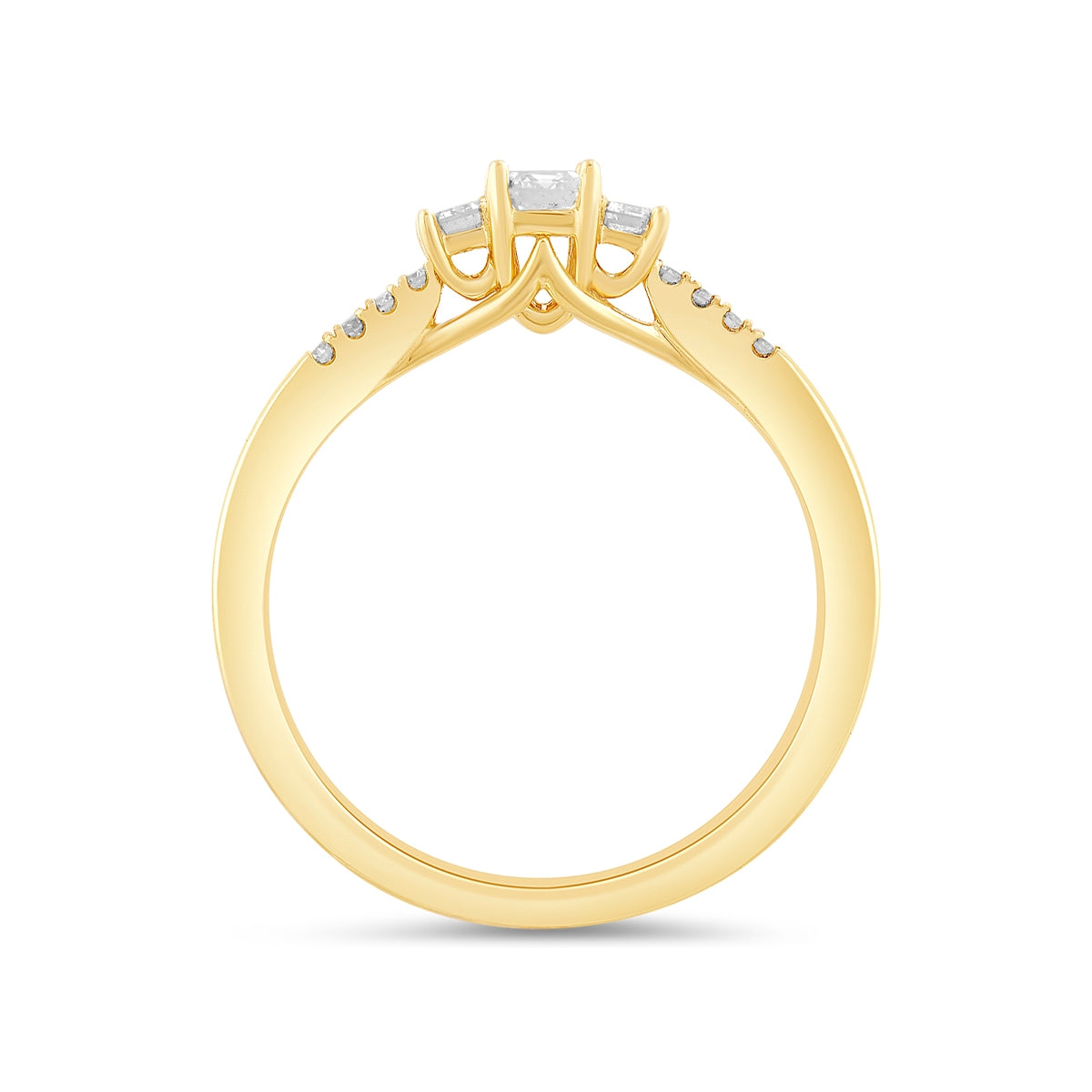 Adamante 1/2 ct. tw. Lab-Grown Emerald Cut Diamond Trio Engagement Ring in 14K Yellow Gold side profile