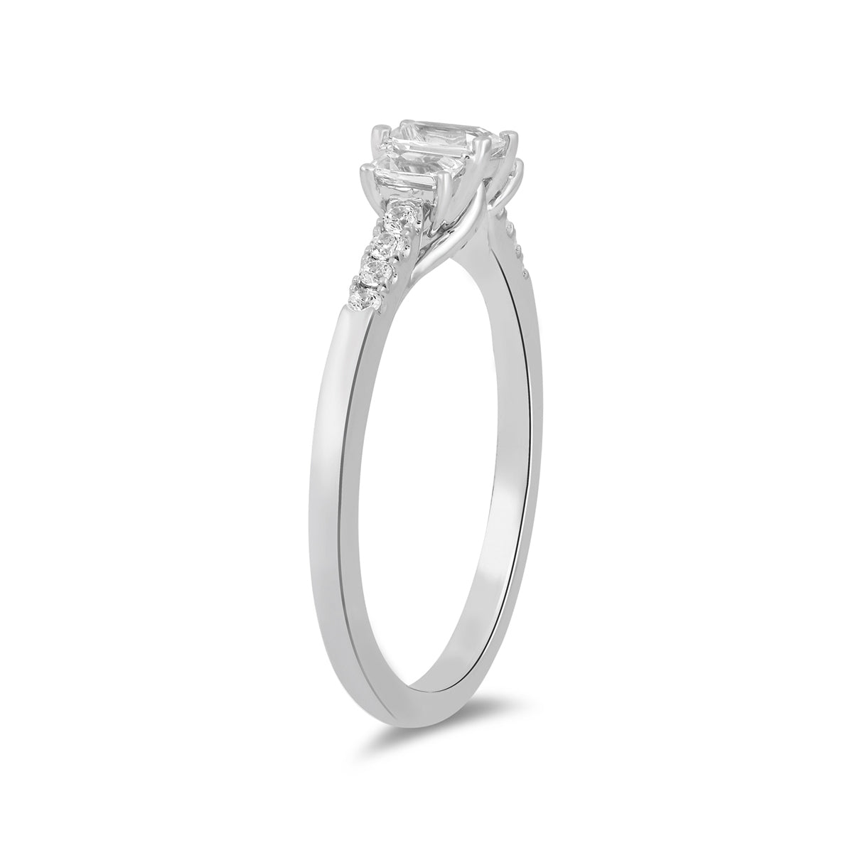 Adamante 3/4 ct. tw. Lab-Grown Emerald Cut Diamond Trio Engagement Ring in 14K White Gold front view
