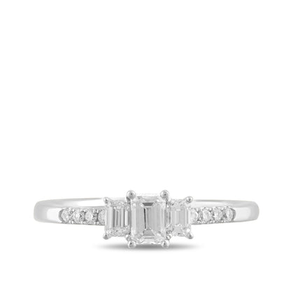 Adamante 3/4 ct. tw. Lab-Grown Emerald Cut Diamond Trio Engagement Ring in 14K White Gold close-up detail