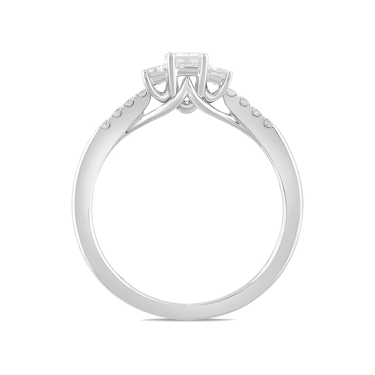 Adamante 3/4 ct. tw. Lab-Grown Emerald Cut Diamond Trio Engagement Ring in 14K White Gold side profile