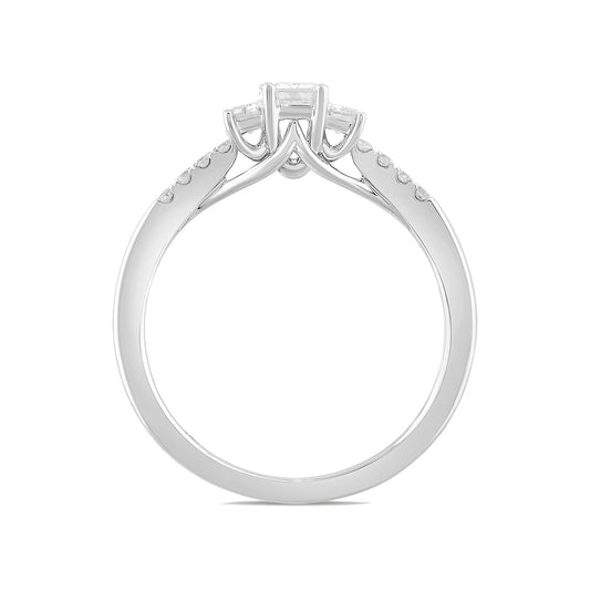 Adamante 3/4 ct. tw. Lab-Grown Emerald Cut Diamond Trio Engagement Ring in 14K White Gold side profile
