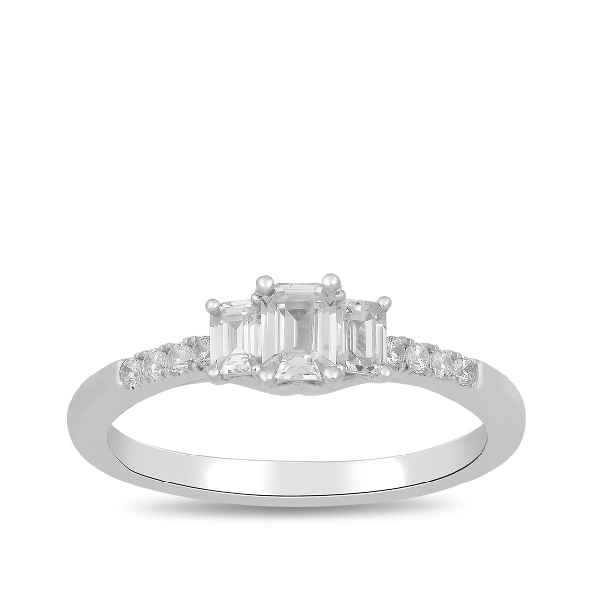 Adamante 3/4 ct. tw. Lab-Grown Emerald Cut Diamond Trio Engagement Ring in 14K White Gold