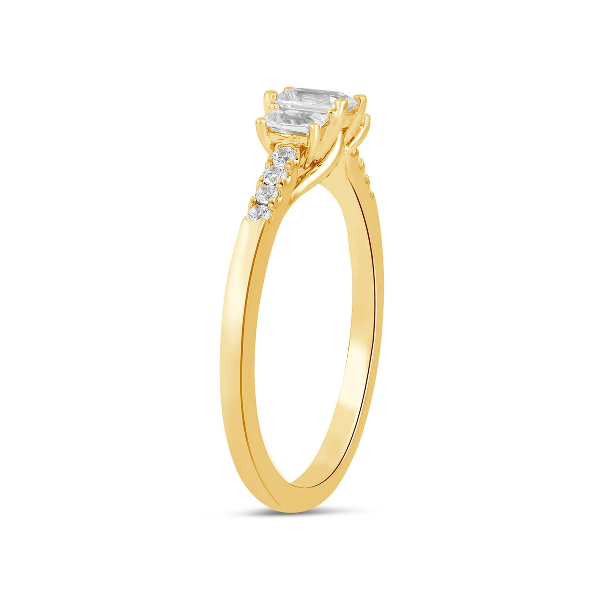 Adamante 3/4 ct. tw. Lab-Grown Emerald Cut Diamond Trio Engagement Ring in 14K Yellow Gold front view