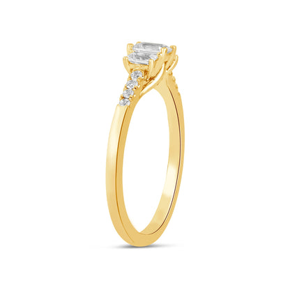 Adamante 3/4 ct. tw. Lab-Grown Emerald Cut Diamond Trio Engagement Ring in 14K Yellow Gold front view
