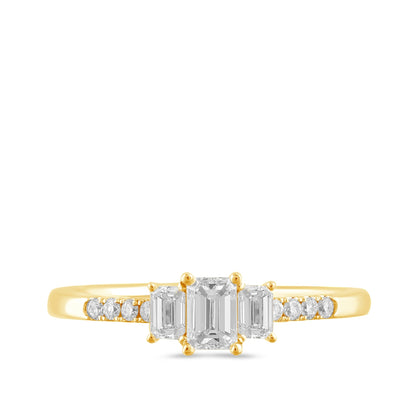 Adamante 3/4 ct. tw. Lab-Grown Emerald Cut Diamond Trio Engagement Ring in 14K Yellow Gold close-up detail