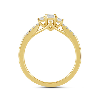 Adamante 3/4 ct. tw. Lab-Grown Emerald Cut Diamond Trio Engagement Ring in 14K Yellow Gold side profile