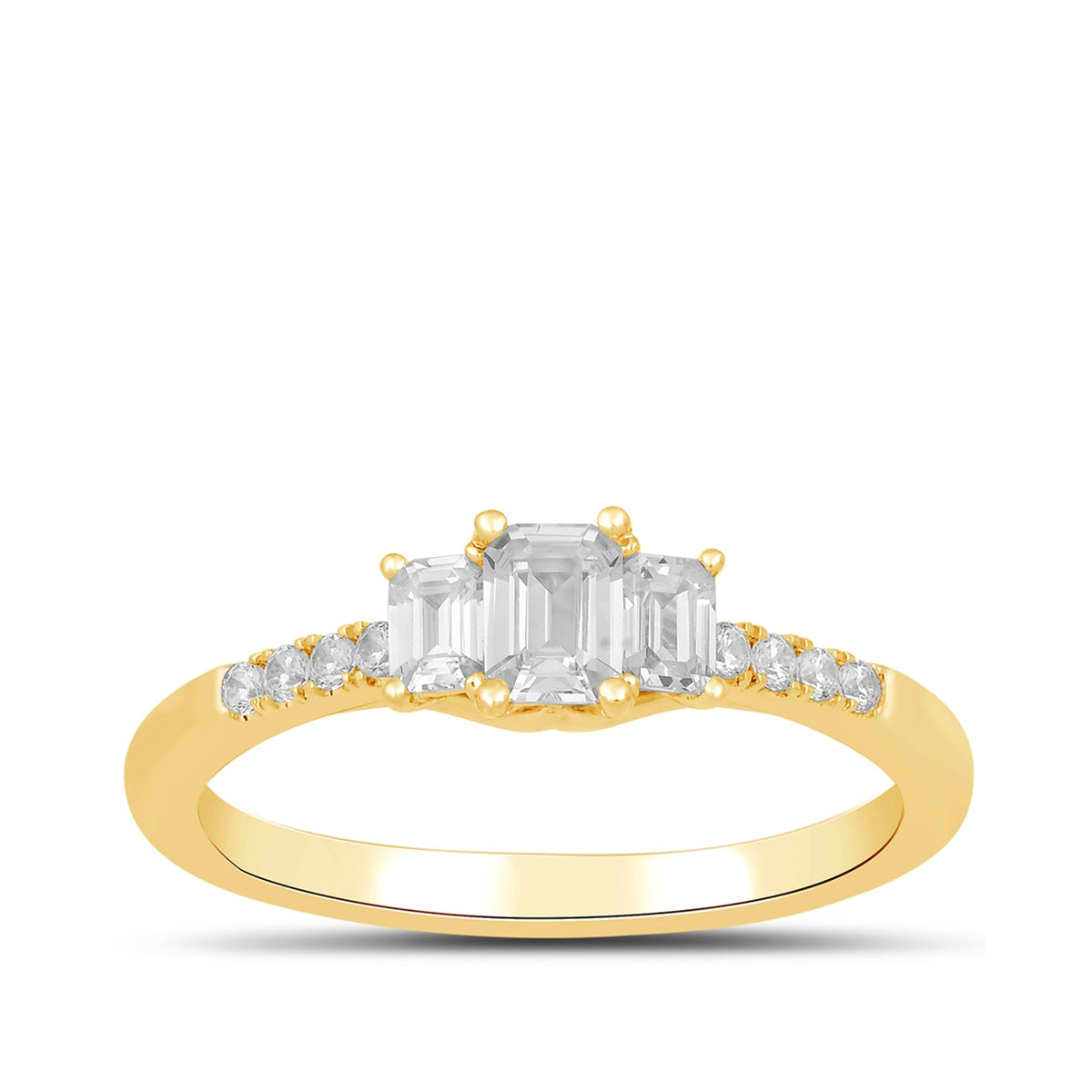 Adamante 3/4 ct. tw. Lab-Grown Emerald Cut Diamond Trio Engagement Ring in 14K Yellow Gold