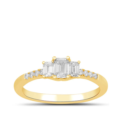 Adamante 3/4 ct. tw. Lab-Grown Emerald Cut Diamond Trio Engagement Ring in 14K Yellow Gold
