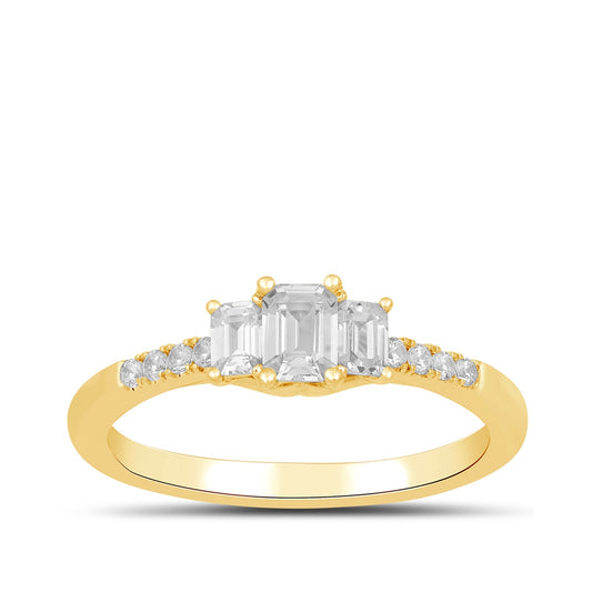 Adamante 3/4 ct. tw. Lab-Grown Emerald Cut Diamond Trio Engagement Ring in 14K Yellow Gold
