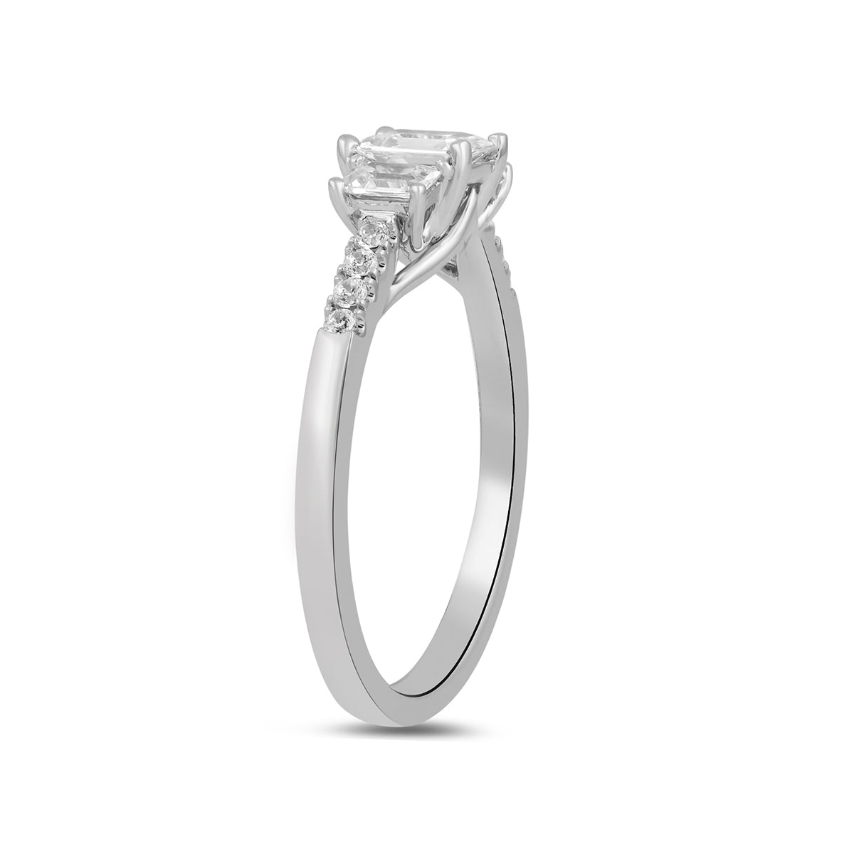 Adamante 1 ct. tw. Lab-Grown Emerald Cut Diamond Trio Engagement Ring in 14K White Gold front view