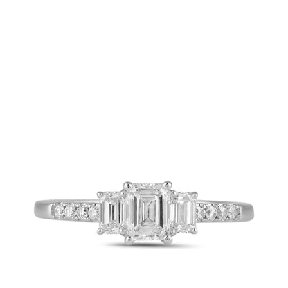 Adamante 1 ct. tw. Lab-Grown Emerald Cut Diamond Trio Engagement Ring in 14K White Gold close-up detail