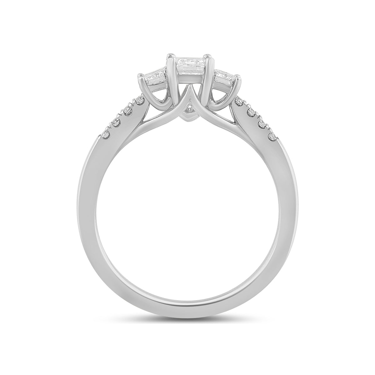 Adamante 1 ct. tw. Lab-Grown Emerald Cut Diamond Trio Engagement Ring in 14K White Gold side profile
