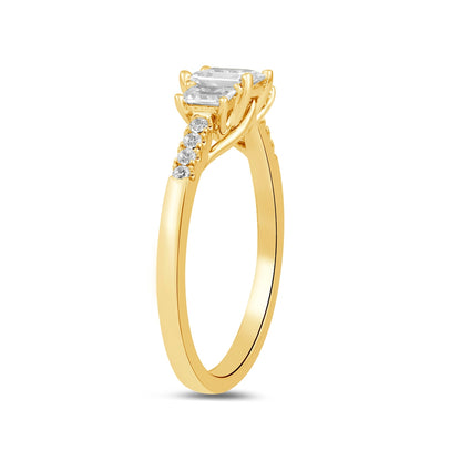 Adamante 1 ct. tw. Lab-Grown Emerald Cut Diamond Trio Engagement Ring in 14K Yellow Gold VIQSRB 810233ALGDY front view