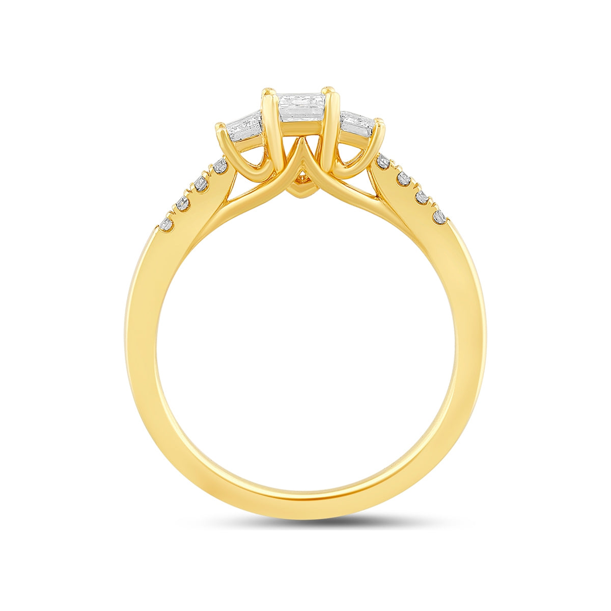 Adamante 1 ct. tw. Lab-Grown Emerald Cut Diamond Trio Engagement Ring in 14K Yellow Gold VIQSRB 810233ALGDY side profile