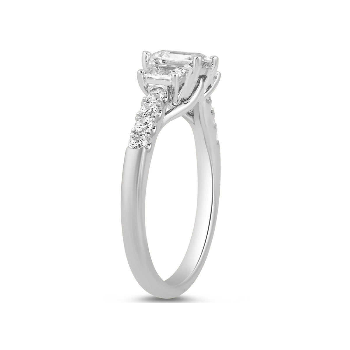 Adamante 1-1/2 ct. tw. Lab-Grown Emerald Cut Diamond Trio Engagement Ring in 14K White Gold front view