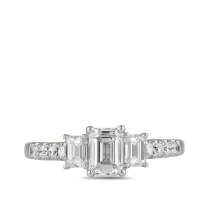 Adamante 1-1/2 ct. tw. Lab-Grown Emerald Cut Diamond Trio Engagement Ring in 14K White Gold close-up detail