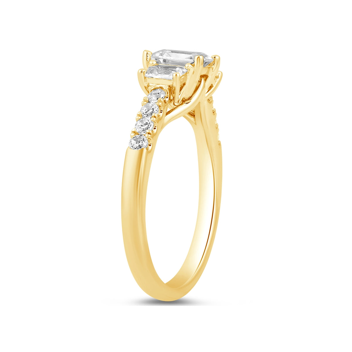 Adamante 1-1/2 ct. tw. Lab-Grown Emerald Cut Diamond Trio Engagement Ring in 14K Yellow Gold front view