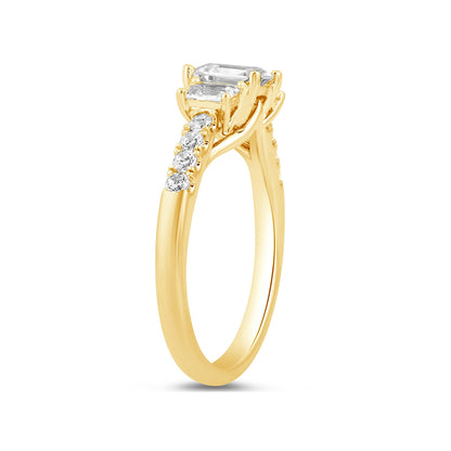 Adamante 1-1/2 ct. tw. Lab-Grown Emerald Cut Diamond Trio Engagement Ring in 14K Yellow Gold front view