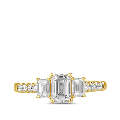 Adamante 1-1/2 ct. tw. Lab-Grown Emerald Cut Diamond Trio Engagement Ring in 14K Yellow Gold close-up detail
