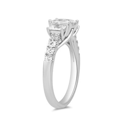 Adamante 2 ct. tw. Lab-Grown Emerald Cut Diamond Trio Engagement Ring in 14K White Gold front view