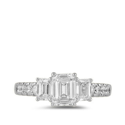 Adamante 2 ct. tw. Lab-Grown Emerald Cut Diamond Trio Engagement Ring in 14K White Gold close-up detail