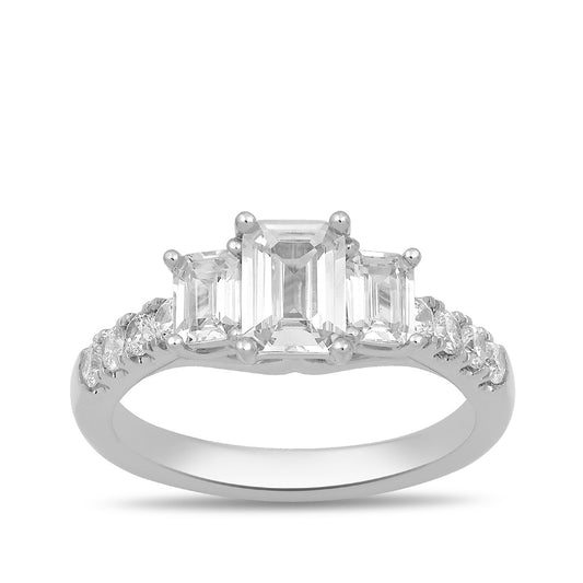 Adamante 2 ct. tw. Lab-Grown Emerald Cut Diamond Trio Engagement Ring in 14K White Gold