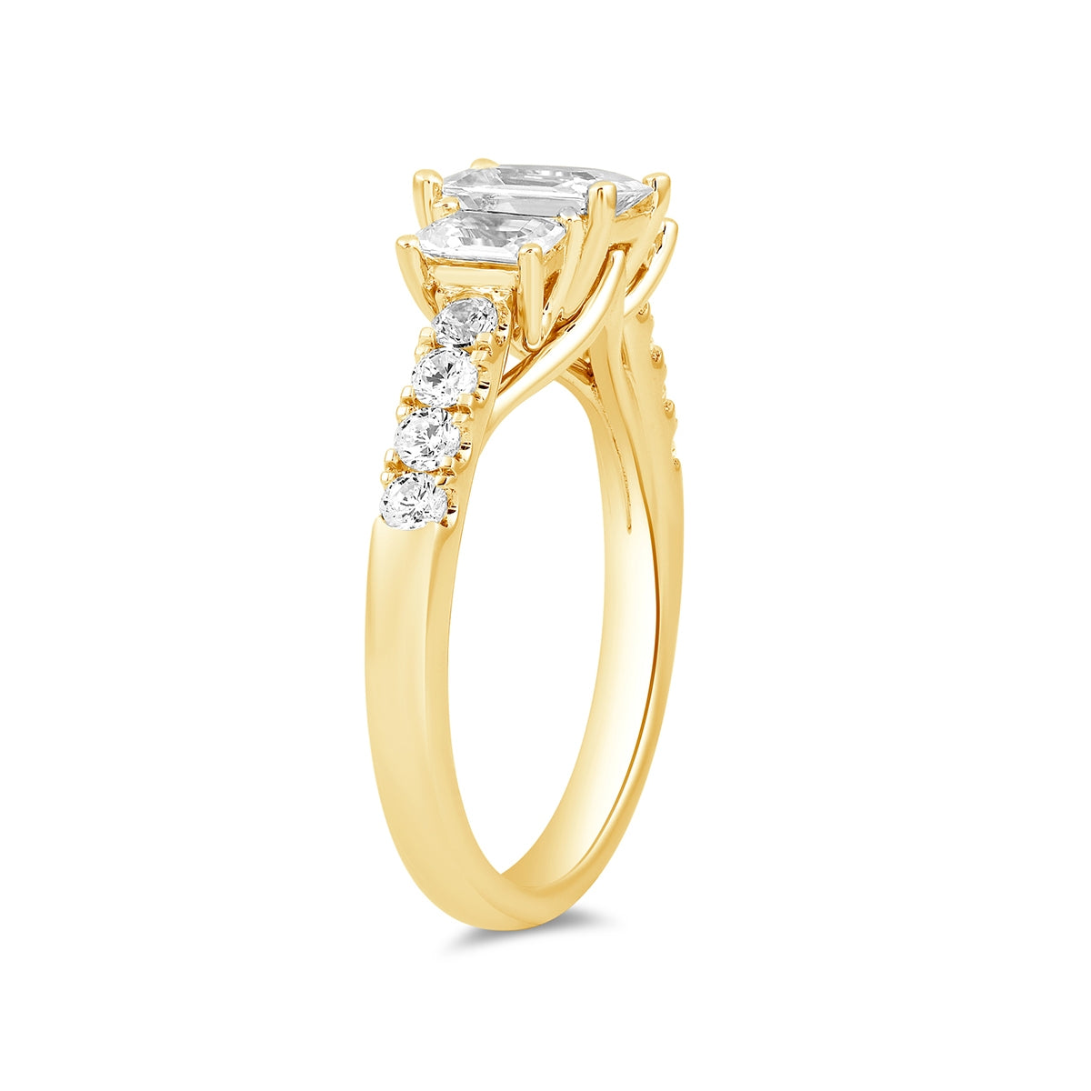 Adamante 2 ct. tw. Lab-Grown Emerald Cut Diamond Trio Engagement Ring in 14K Yellow Gold front view