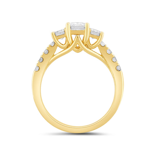Adamante 2 ct. tw. Lab-Grown Emerald Cut Diamond Trio Engagement Ring in 14K Yellow Gold side profile