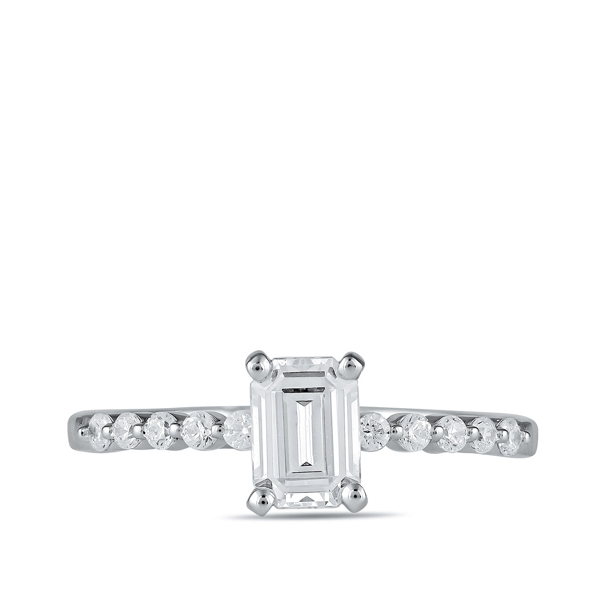 Adamante 3-1/6 ct. tw. Lab-Grown Emerald Cut Diamond Engagement Ring in 14K White Gold close-up detail
