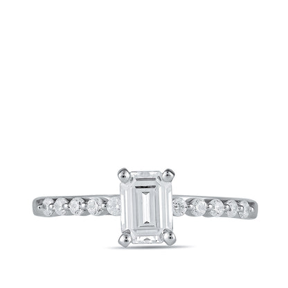 Adamante 3-1/6 ct. tw. Lab-Grown Emerald Cut Diamond Engagement Ring in 14K White Gold close-up detail
