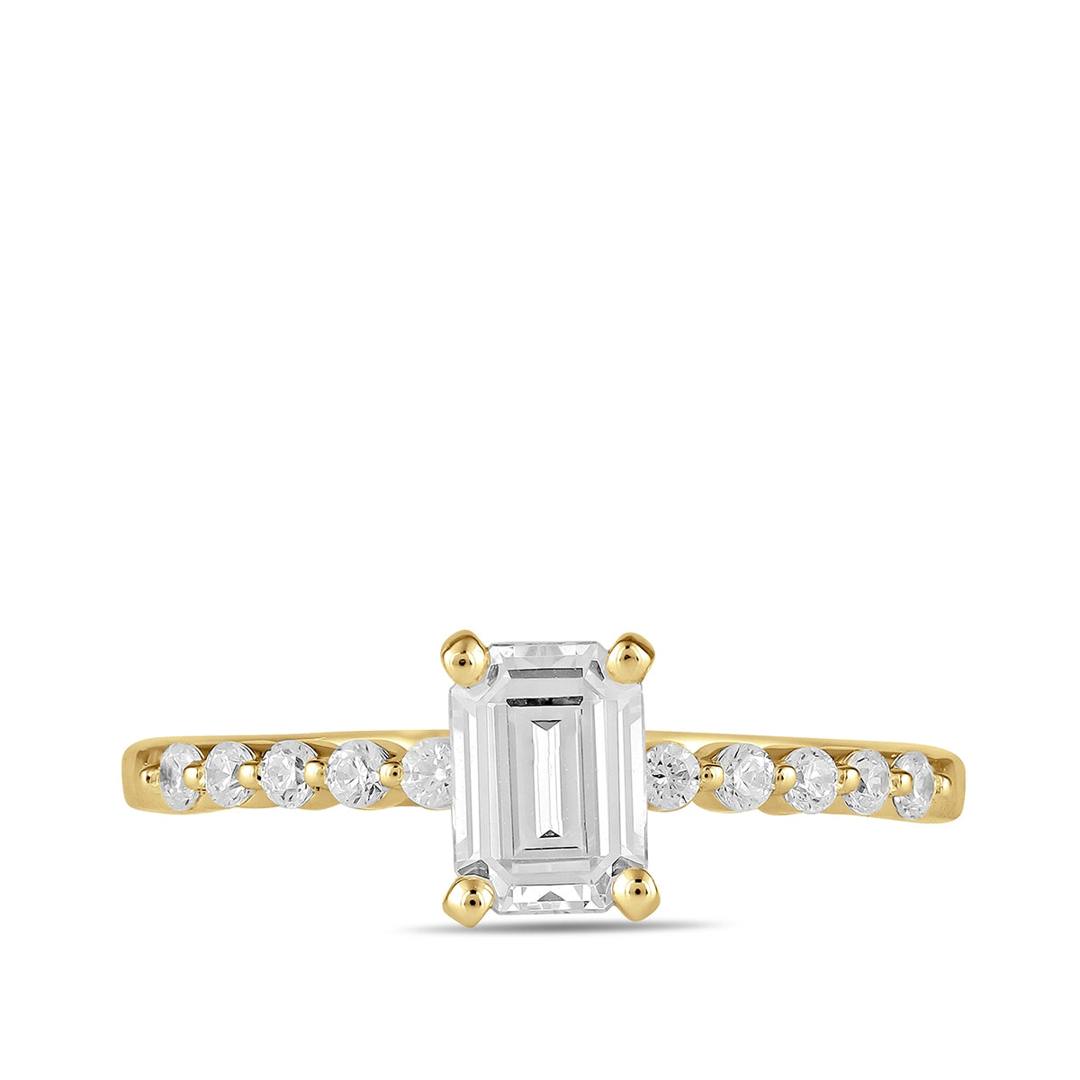 Adamante 3-1/6 ct. tw. Lab-Grown Emerald Cut Diamond Engagement Ring in 14K Yellow Gold close-up detail