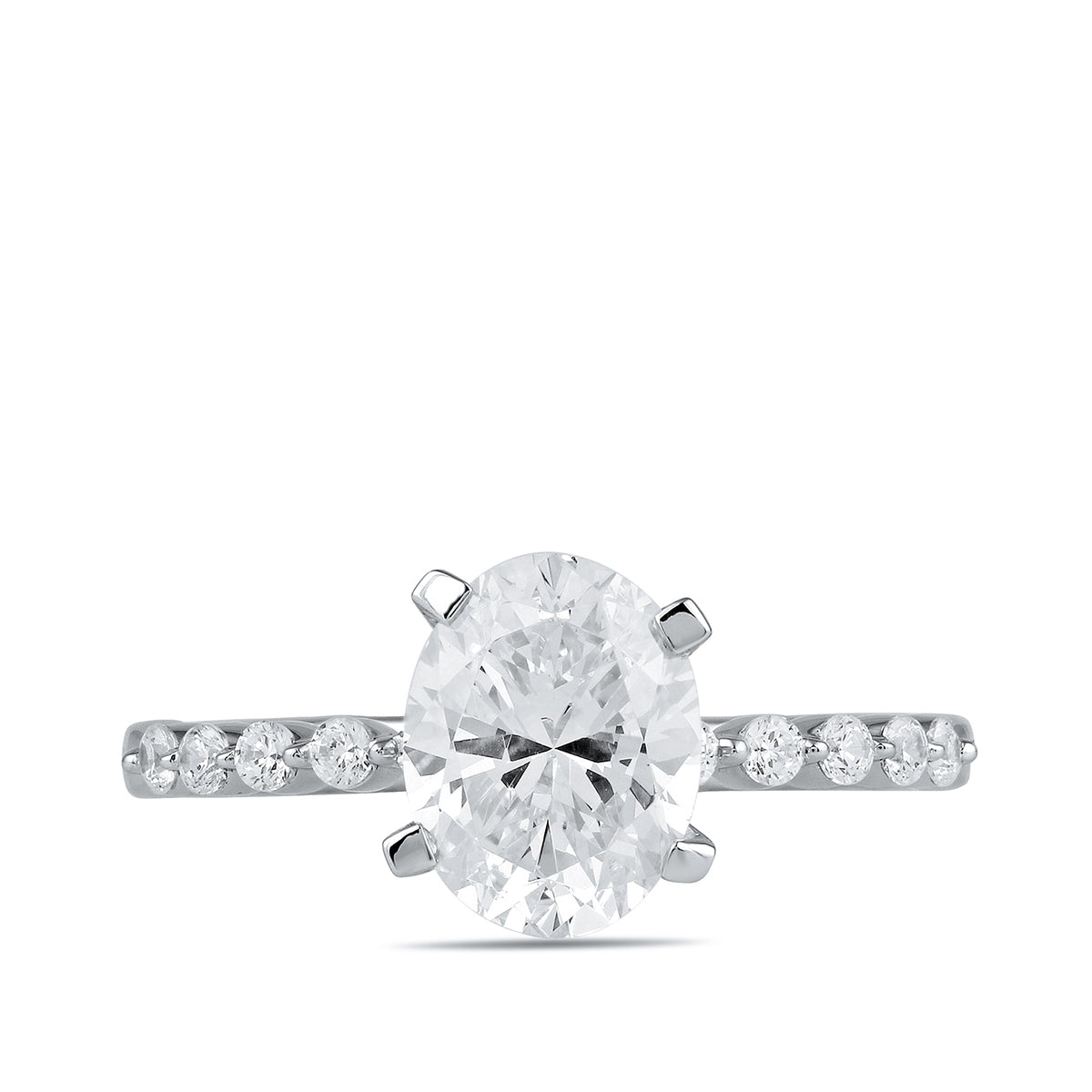 Adamante 3-1/6 ct. tw. Lab-Grown Oval Diamond Twist Engagement Ring in 14K White Gold close-up detail