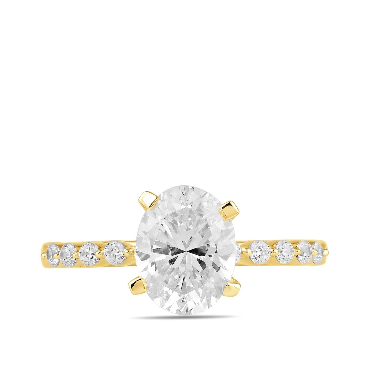 Adamante 3-1/6 ct. tw. Lab-Grown Oval Diamond Twist Engagement Ring in 14K Yellow Gold close-up detail