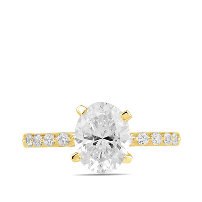 Adamante 3-1/6 ct. tw. Lab-Grown Oval Diamond Twist Engagement Ring in 14K Yellow Gold close-up detail