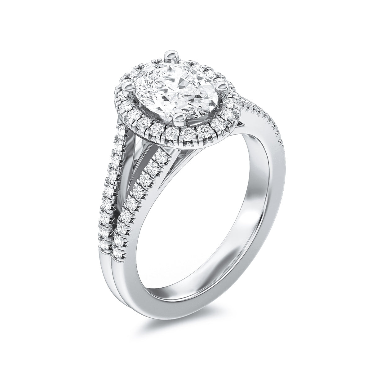 Adamante 3-3/8 ct. tw. Lab-Grown Oval Diamond Halo Split Shank Engagement Ring in 14K White Gold front view