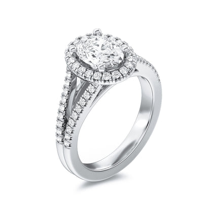 Adamante 3-3/8 ct. tw. Lab-Grown Oval Diamond Halo Split Shank Engagement Ring in 14K White Gold front view