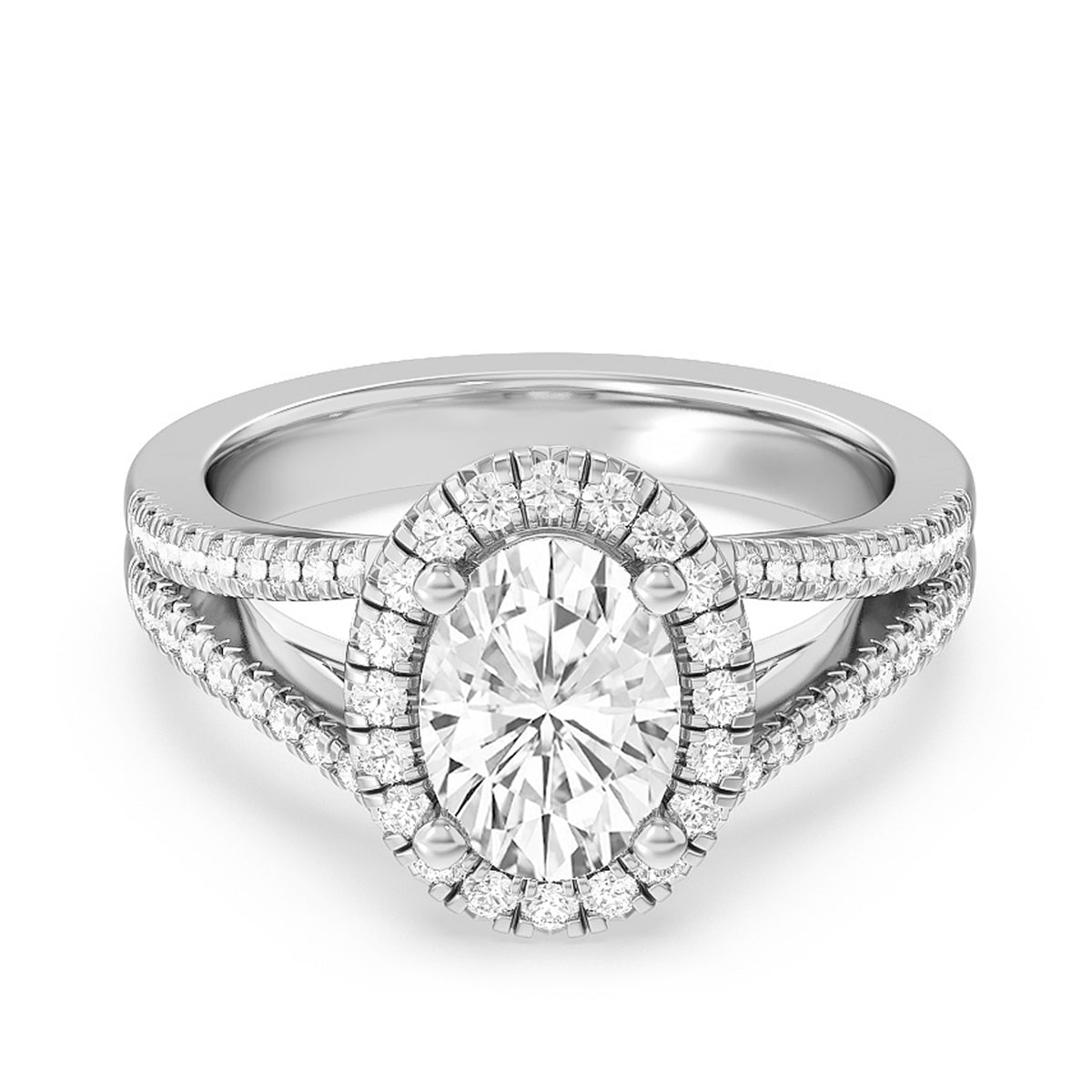 Adamante 3-3/8 ct. tw. Lab-Grown Oval Diamond Halo Split Shank Engagement Ring in 14K White Gold close-up detail