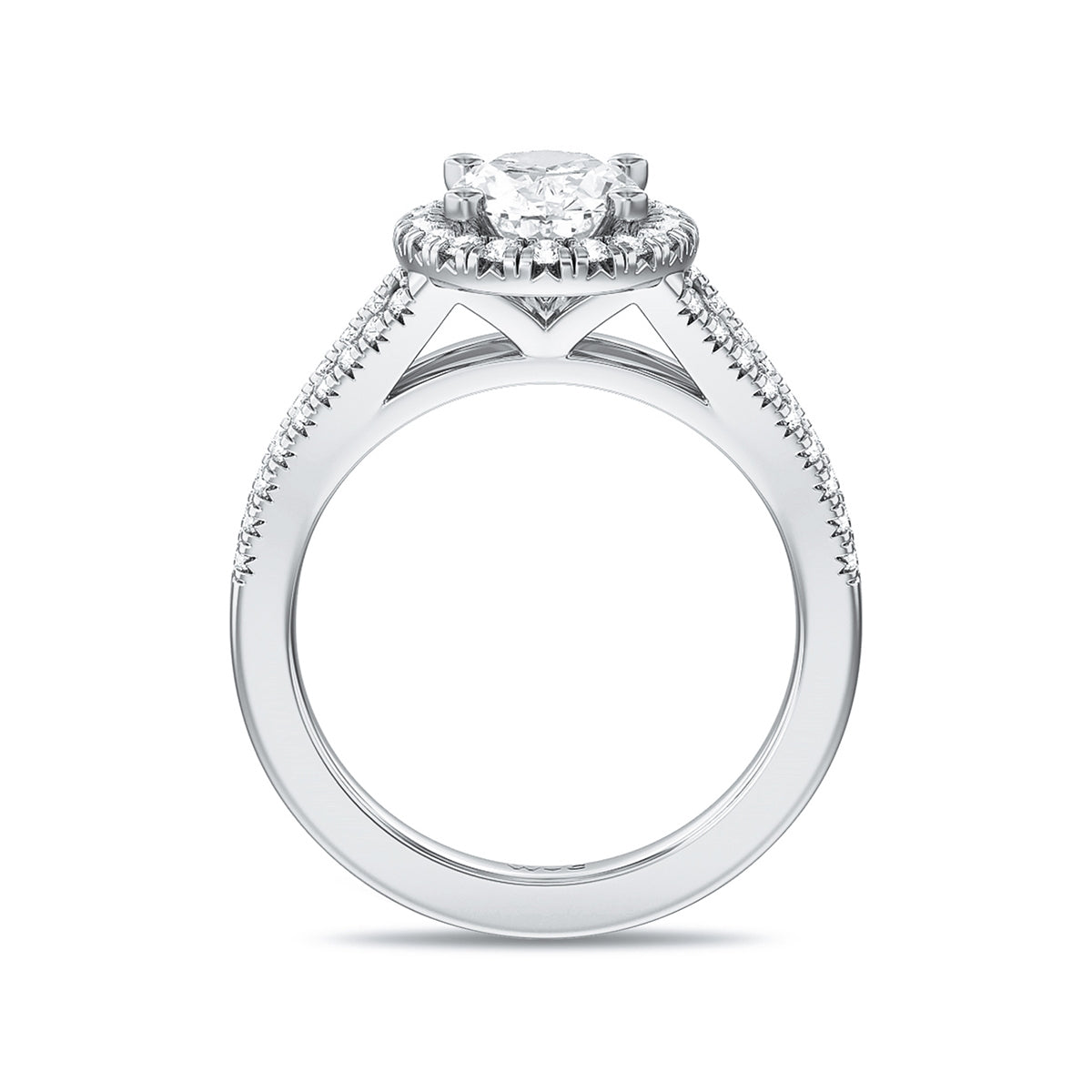 Adamante 3-3/8 ct. tw. Lab-Grown Oval Diamond Halo Split Shank Engagement Ring in 14K White Gold side profile