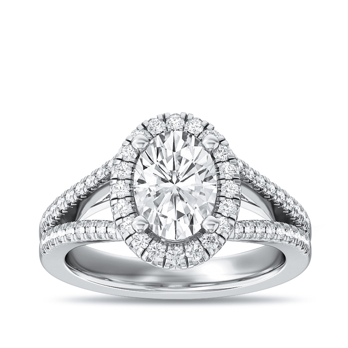 Adamante 3-3/8 ct. tw. Lab-Grown Oval Diamond Halo Split Shank Engagement Ring in 14K White Gold