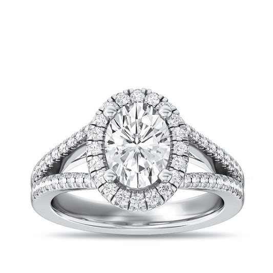 Adamante 3-3/8 ct. tw. Lab-Grown Oval Diamond Halo Split Shank Engagement Ring in 14K White Gold