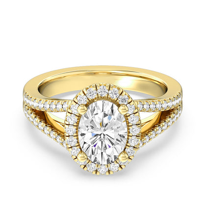 Adamante 3-3/8 ct. tw. Lab-Grown Oval Diamond Halo Split Shank Engagement Ring in 14K Yellow Gold close-up detail