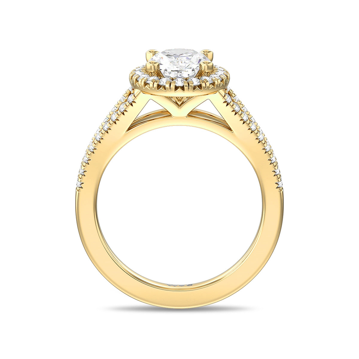 Adamante 3-3/8 ct. tw. Lab-Grown Oval Diamond Halo Split Shank Engagement Ring in 14K Yellow Gold front view